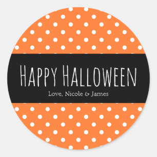 Sinaasappel & Witte Stippen Halloween Favor Ronde Sticker