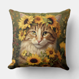 SINAASAPPEL & WITTE TABBY KAT MET ZONNEBLOEMEN KUSSEN