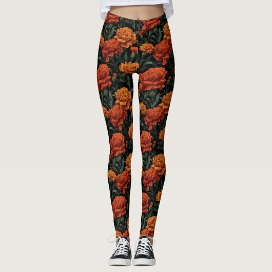 Sinaasappel Workout Kleding Anjer Accent Cadeaus V Leggings (Voorkant)