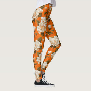 Sinaasappel Workout Kleding Gardenias Bloemige Cad Leggings