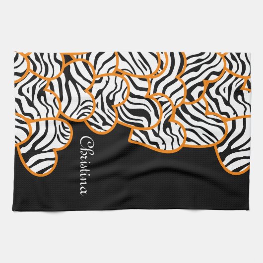 Sinaasappel zebra harten keukenhanddoek (Horizontaal)