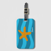 Sinaasappel Zeester Blauwe Golven Bagage Label (Voorkant (verticaal))