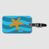 Sinaasappel Zeester Blauwe Golven Bagage Label (Voorkant (horizontaal))