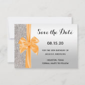 Sinaasappel Zijde Boog Zilver Sequins 18e Verjaard Save The Date (Voorkant)