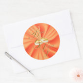 Sinaasappel Zijdeachtig satijn en gouden trouwring Ronde Sticker (Envelop)