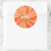 Sinaasappel Zijdeachtig satijn en gouden trouwring Ronde Sticker (Tas)