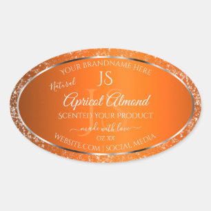 Sinaasappel Zilver met Glitter Initialen Productla Ovale Sticker