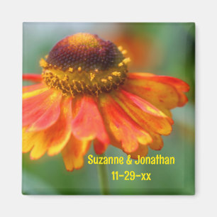 Sinaasappel Zinnia Bloem Persoonlijke Trouwdag Magneet