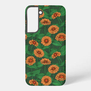 Sinaasappel Zinnia bloemen, groene bladeren op don Samsung Galaxy Hoesje