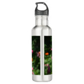 Sinaasappel, zinnia, kosmo, zonnebloementuin waterfles  (Achterkant)