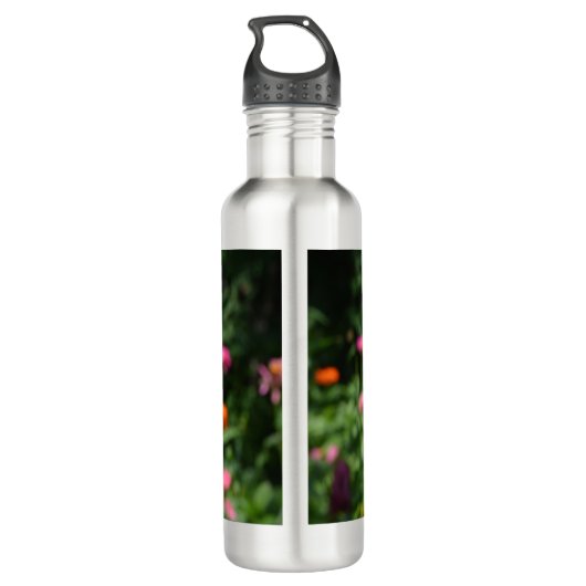 Sinaasappel, zinnia, kosmo, zonnebloementuin waterfles (Achterkant)