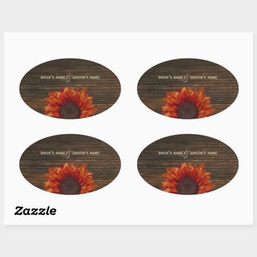 Sinaasappel Zonnebloem & Barnwood Bruiloft Sticker (Vel)