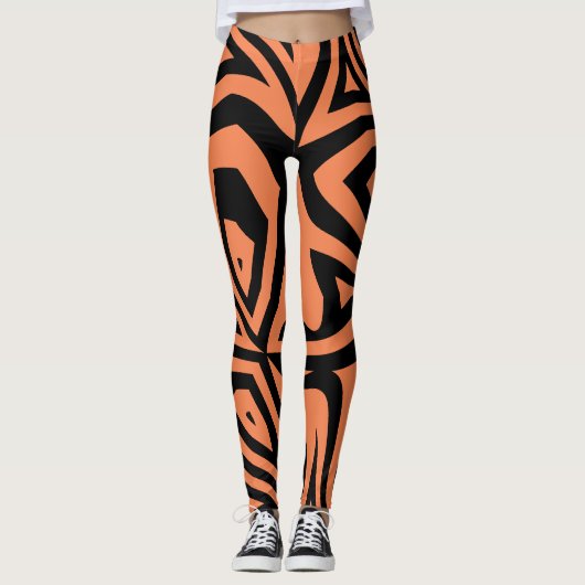 Sinaasappel Zwart Abstract Zebra Print Vrouwen Leg Leggings (Voorkant)