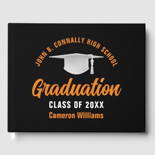 Sinaasappel Zwart Afstuderen Custom 2025 Afstudere Gastenboek (Voorkant)