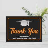 Sinaasappel Zwart Afstuderen Custom Afstuderen Bedankkaart (Staand voorkant)