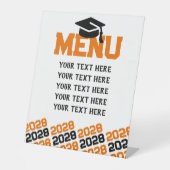Sinaasappel & Zwart Afstuderen Menu Party Reclamebord Met Voetstuk (Voorkant)