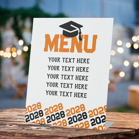 Sinaasappel & Zwart Afstuderen Menu Party Reclamebord Met Voetstuk
