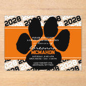 Sinaasappel & Zwart Afstuderen Pawprint Frosted Acryl Uitnodigingen (Voorkant)