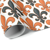 Sinaasappel Zwart Barok Fleur-de-lis Patroonontwer Cadeaupapier (Rol Hoek)