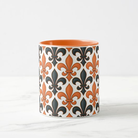 Sinaasappel Zwart Barok Fleur-de-lis Patroonontwer Mok (Midden)