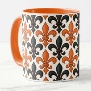 Sinaasappel Zwart Barok Fleur-de-lis Patroonontwer Mok