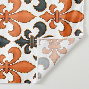 Sinaasappel Zwart Barok Fleur-de-lis Patroonontwer Stof