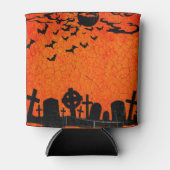 Sinaasappel Zwart Begraafplaats Halloween Blikjeskoeler (Voorkant)