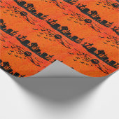 Sinaasappel Zwart Begraafplaats Halloween Cadeaupapier (Hoek)