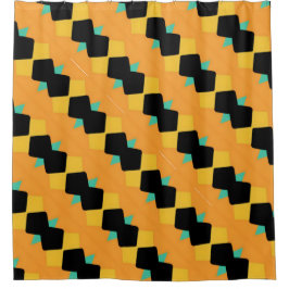 Sinaasappel Zwart Blauw Hoekig Douchegordijn