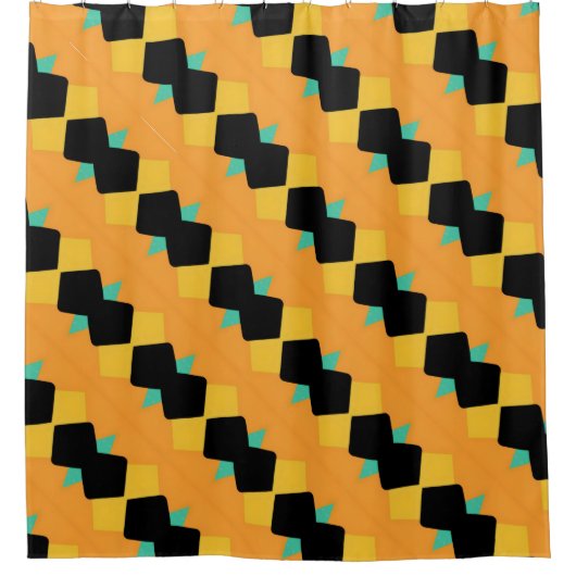 Sinaasappel Zwart Blauw Hoekig Douchegordijn (Voorkant)