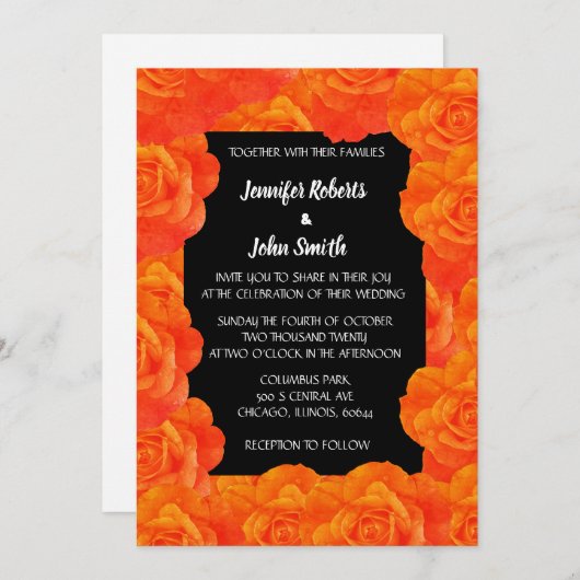 Sinaasappel Zwart Bloemen QR Code Roos Bloemen Huw Kaart (Voorkant / Achterkant)