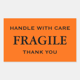 Sinaasappel/zwart breekbaar. Voorzichtig hanteren. Rechthoekige Sticker