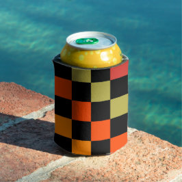 Sinaasappel Zwart Checkerboard Retro Classic Chequ Blikjeskoeler
