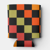 Sinaasappel Zwart Checkerboard Retro Classic Chequ Blikjeskoeler (Achterkant)