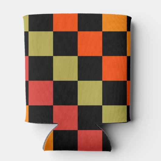 Sinaasappel Zwart Checkerboard Retro Classic Chequ Blikjeskoeler (Achterkant)