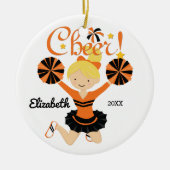 Sinaasappel & Zwart Cheer Blonde Cheerleader Ornam Keramisch Ornament (Voorkant)