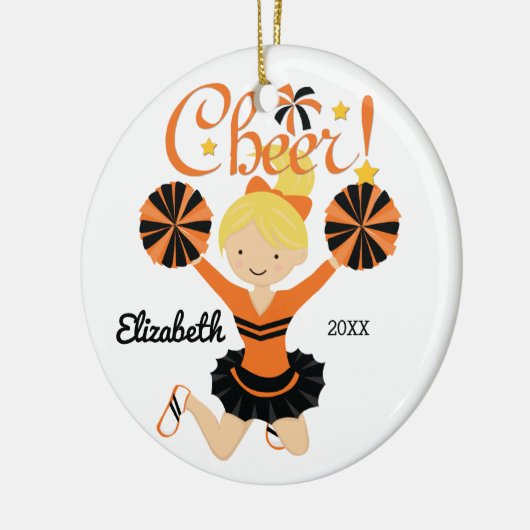 Sinaasappel & Zwart Cheer Blonde Cheerleader Ornam Keramisch Ornament (Links)
