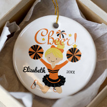 Sinaasappel & Zwart Cheer Blonde Cheerleader Ornam