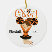 Sinaasappel & Zwart Cheer Brunette Cheerleader Orn Keramisch Ornament (Voorkant)