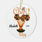 Sinaasappel & Zwart Cheer Brunette Cheerleader Orn Keramisch Ornament (Links)