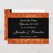 Sinaasappel & Zwart Damask Save The Date Briefkaar Aankondigingskaart (Voorkant / Achterkant)