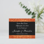 Sinaasappel & Zwart Damask Save The Date Briefkaar Aankondigingskaart (Staand voorkant)