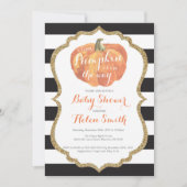 Sinaasappel Zwart en Goud Pompoen Baby shower Kaart (Voorkant)