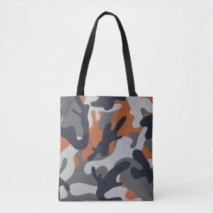 Sinaasappel, Zwart, en Grijze Camouflagestijl Tote Bag