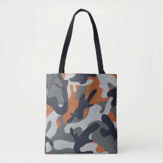 Sinaasappel, Zwart, en Grijze Camouflagestijl Tote Bag
