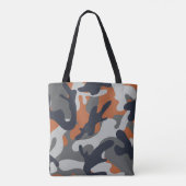 Sinaasappel, Zwart, en Grijze Camouflagestijl Tote Bag (Achterkant)