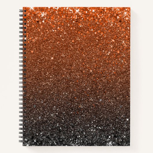 Sinaasappel, zwart en wit Ombre Glitter Notitieboek (Voorkant)
