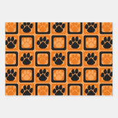 Sinaasappel, zwart en wit Pawprint Inpakpapier Vel (Voorkant)