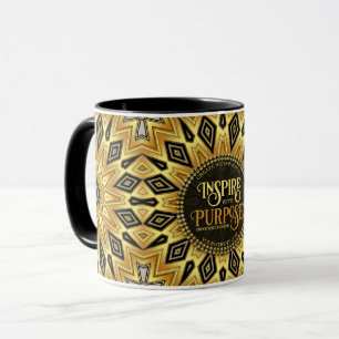 Sinaasappel Zwart Geel Art Deco Mandala Mok