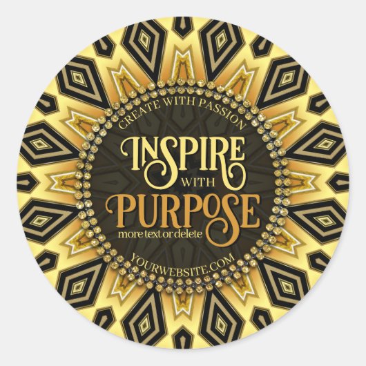 Sinaasappel Zwart Geel Art Deco Mandala Ronde Sticker (Voorkant)